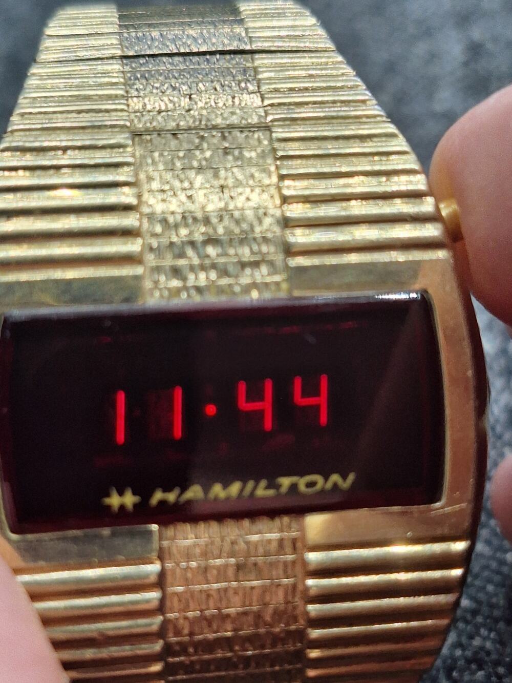 Hamilton QED LED Digital Watch 993276 Working 865 10K Gold Overlay Bark Bracelet